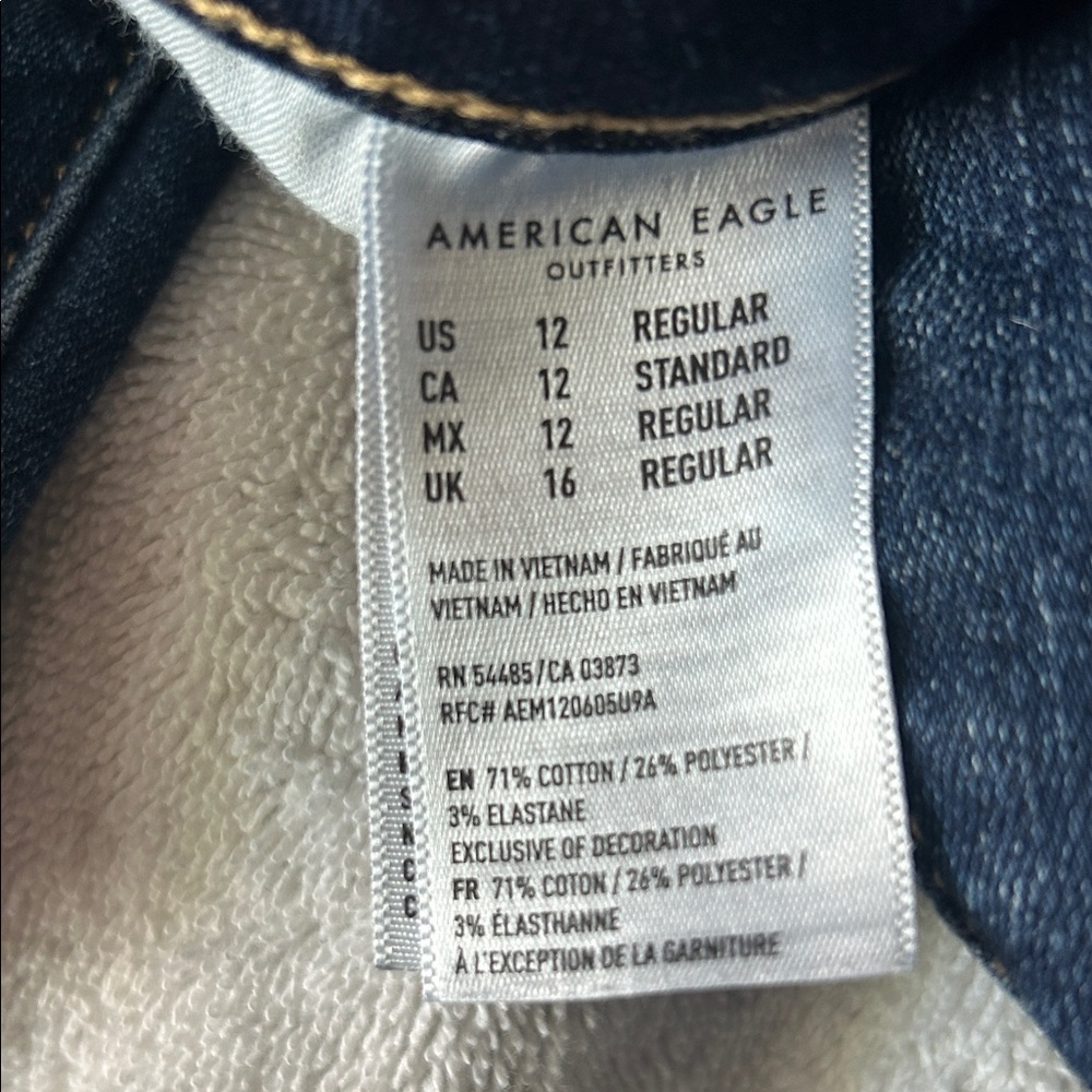 American Eagle Outfitters Dark Blue Distressed Skinny Jeans size 12 - Picture 3 of 10